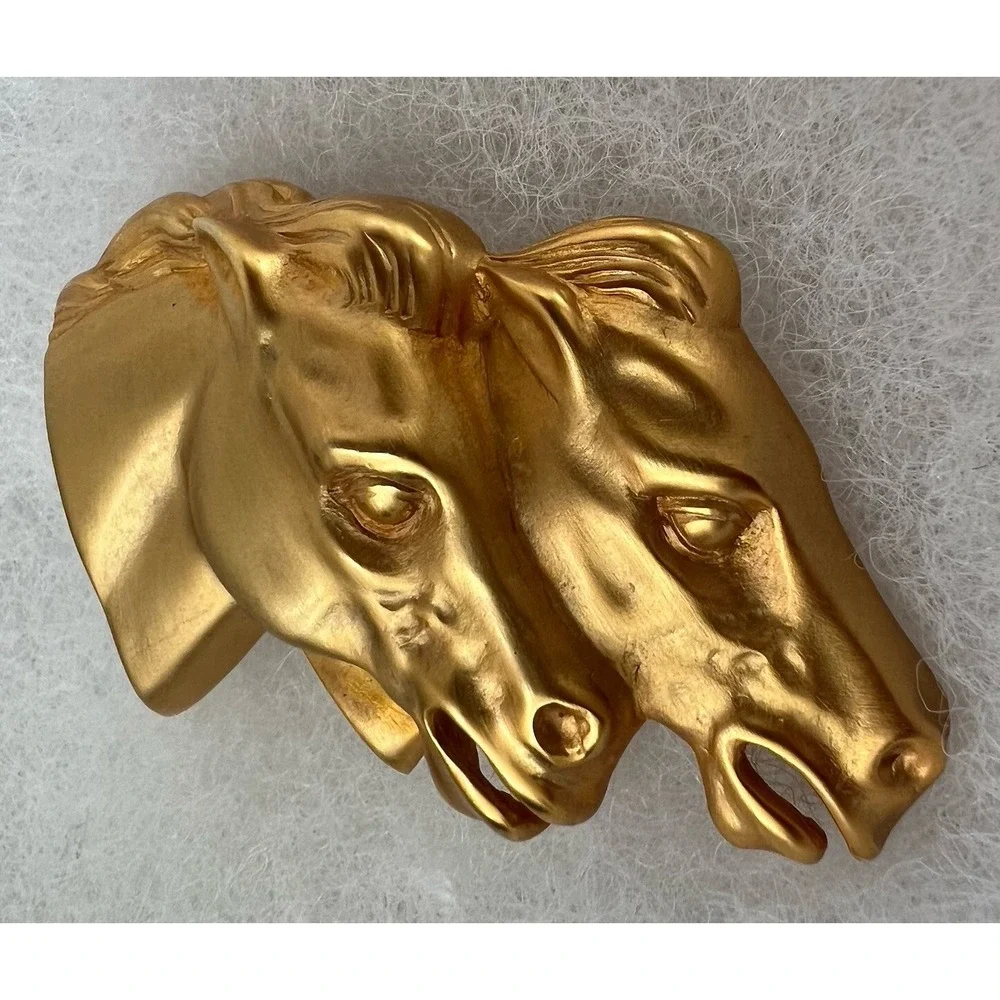 Doreen Ryan Vintage Gold Tone Two Horse Heads Pin Brooch Equestrian Rare Vintage